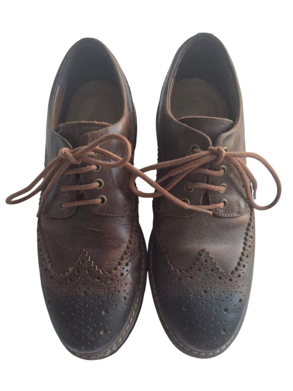 Clarks Mens Brown Leather Lace-Up Brogue Shoes With Lugged Soles Size 8 US